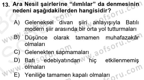 Tanzimat Dönemi Türk Edebiyatı 2 Dersi 2017 - 2018 Yılı (Final) Dönem Sonu Sınav Soruları 13. Soru