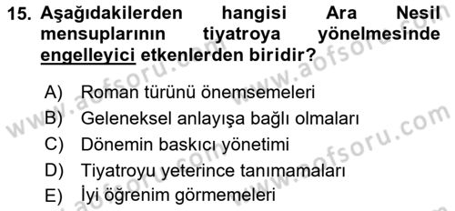 Tanzimat Dönemi Türk Edebiyatı 2 Dersi 2017 - 2018 Yılı (Final) Dönem Sonu Sınav Soruları 15. Soru