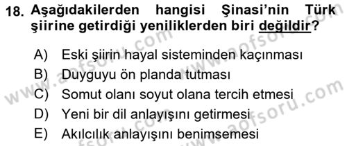 Tanzimat Dönemi Türk Edebiyatı 2 Dersi 2017 - 2018 Yılı (Final) Dönem Sonu Sınav Soruları 18. Soru