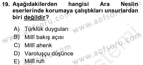 Tanzimat Dönemi Türk Edebiyatı 2 Dersi 2017 - 2018 Yılı (Final) Dönem Sonu Sınav Soruları 19. Soru