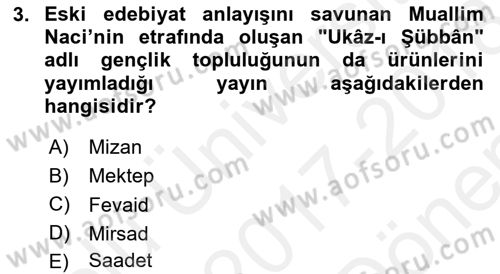 Tanzimat Dönemi Türk Edebiyatı 2 Dersi 2017 - 2018 Yılı (Final) Dönem Sonu Sınav Soruları 3. Soru