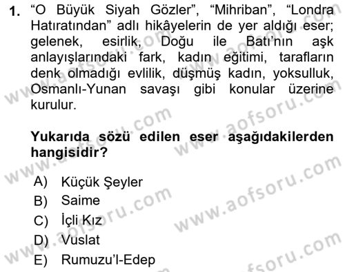 Tanzimat Dönemi Türk Edebiyatı 2 Dersi 2018 - 2019 Yılı (Vize) Ara Sınav Soruları 1. Soru