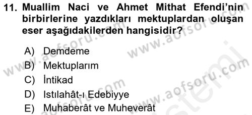 Tanzimat Dönemi Türk Edebiyatı 2 Dersi 2018 - 2019 Yılı (Vize) Ara Sınav Soruları 11. Soru