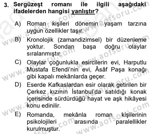 Tanzimat Dönemi Türk Edebiyatı 2 Dersi 2018 - 2019 Yılı (Vize) Ara Sınav Soruları 3. Soru