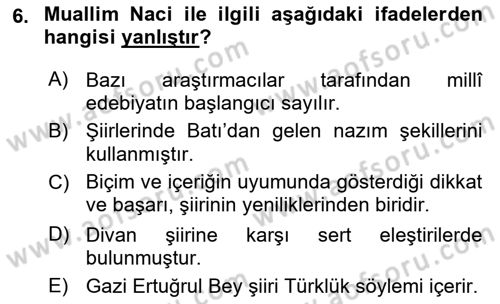 Tanzimat Dönemi Türk Edebiyatı 2 Dersi 2018 - 2019 Yılı (Vize) Ara Sınav Soruları 6. Soru