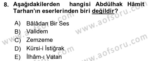 Tanzimat Dönemi Türk Edebiyatı 2 Dersi 2018 - 2019 Yılı (Vize) Ara Sınav Soruları 8. Soru
