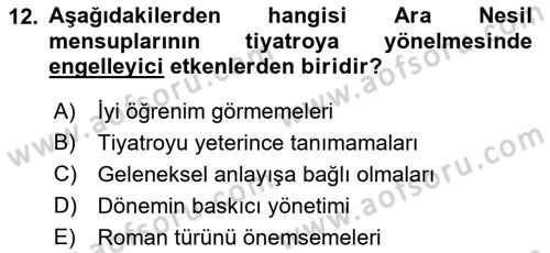 Tanzimat Dönemi Türk Edebiyatı 2 Dersi 2018 - 2019 Yılı (Final) Dönem Sonu Sınavı 12. Soru