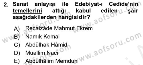 Tanzimat Dönemi Türk Edebiyatı 2 Dersi 2018 - 2019 Yılı (Final) Dönem Sonu Sınav Soruları 2. Soru