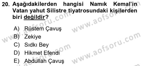 Tanzimat Dönemi Türk Edebiyatı 2 Dersi 2018 - 2019 Yılı (Final) Dönem Sonu Sınav Soruları 20. Soru