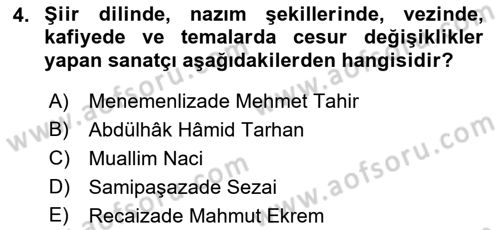 Tanzimat Dönemi Türk Edebiyatı 2 Dersi 2018 - 2019 Yılı (Final) Dönem Sonu Sınav Soruları 4. Soru