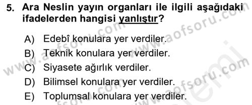 Tanzimat Dönemi Türk Edebiyatı 2 Dersi 2018 - 2019 Yılı (Final) Dönem Sonu Sınav Soruları 5. Soru