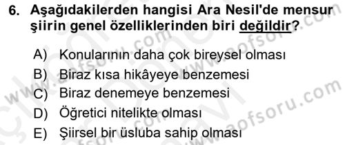 Tanzimat Dönemi Türk Edebiyatı 2 Dersi 2018 - 2019 Yılı (Final) Dönem Sonu Sınav Soruları 6. Soru