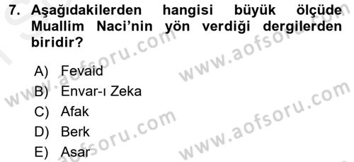 Tanzimat Dönemi Türk Edebiyatı 2 Dersi 2018 - 2019 Yılı (Final) Dönem Sonu Sınav Soruları 7. Soru