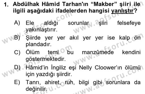 Tanzimat Dönemi Türk Edebiyatı 2 Dersi 2018 - 2019 Yılı Yaz Okulu Sınav Soruları 1. Soru