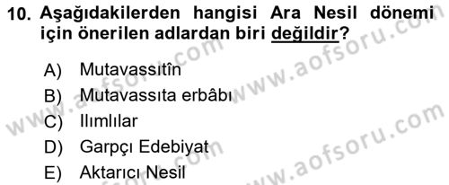 Tanzimat Dönemi Türk Edebiyatı 2 Dersi 2018 - 2019 Yılı Yaz Okulu Sınav Soruları 10. Soru