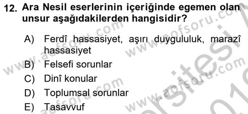 Tanzimat Dönemi Türk Edebiyatı 2 Dersi 2018 - 2019 Yılı Yaz Okulu Sınav Soruları 12. Soru