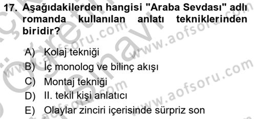 Tanzimat Dönemi Türk Edebiyatı 2 Dersi 2018 - 2019 Yılı Yaz Okulu Sınav Soruları 17. Soru