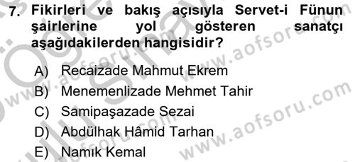 Tanzimat Dönemi Türk Edebiyatı 2 Dersi 2018 - 2019 Yılı Yaz Okulu Sınav Soruları 7. Soru