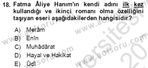 Tanzimat Dönemi Türk Edebiyatı 2 Dersi 2020 - 2021 Yılı Yaz Okulu Sınav Soruları 18. Soru