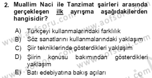 Tanzimat Dönemi Türk Edebiyatı 2 Dersi 2020 - 2021 Yılı Yaz Okulu Sınav Soruları 2. Soru