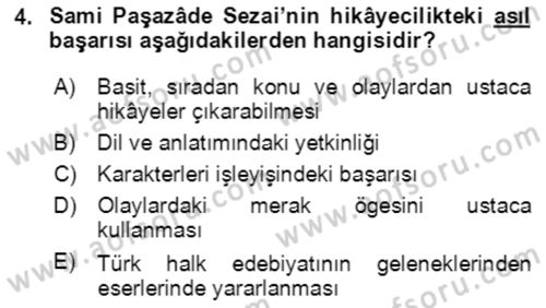 Tanzimat Dönemi Türk Edebiyatı 2 Dersi 2020 - 2021 Yılı Yaz Okulu Sınav Soruları 4. Soru