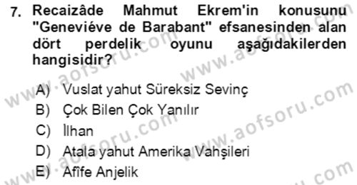 Tanzimat Dönemi Türk Edebiyatı 2 Dersi 2020 - 2021 Yılı Yaz Okulu Sınav Soruları 7. Soru