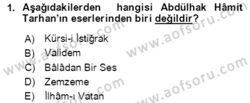 Tanzimat Dönemi Türk Edebiyatı 2 Dersi 2021 - 2022 Yılı (Vize) Ara Sınav Soruları 1. Soru