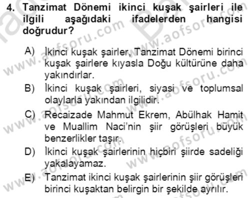 Tanzimat Dönemi Türk Edebiyatı 2 Dersi 2021 - 2022 Yılı (Vize) Ara Sınav Soruları 4. Soru