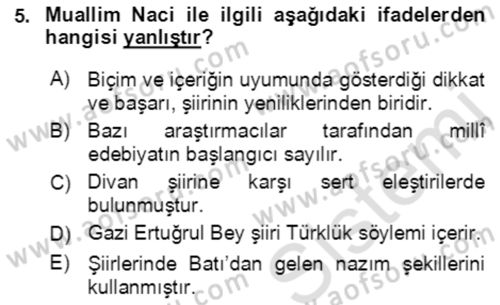 Tanzimat Dönemi Türk Edebiyatı 2 Dersi 2021 - 2022 Yılı (Vize) Ara Sınav Soruları 5. Soru