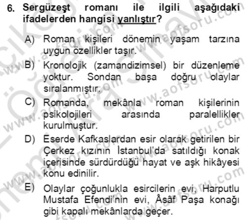 Tanzimat Dönemi Türk Edebiyatı 2 Dersi 2021 - 2022 Yılı (Vize) Ara Sınav Soruları 6. Soru