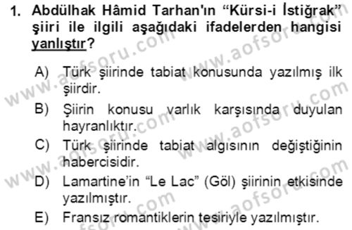 Tanzimat Dönemi Türk Edebiyatı 2 Dersi 2021 - 2022 Yılı (Final) Dönem Sonu Sınav Soruları 1. Soru