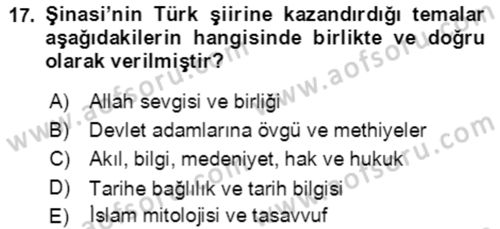 Tanzimat Dönemi Türk Edebiyatı 2 Dersi 2021 - 2022 Yılı (Final) Dönem Sonu Sınavı 17. Soru