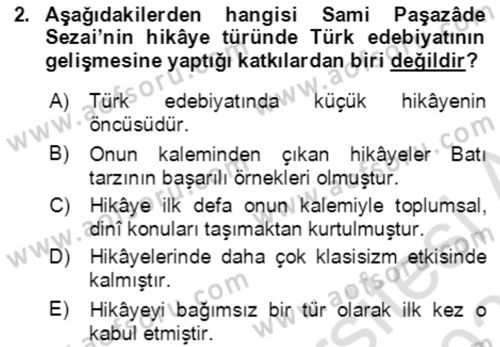 Tanzimat Dönemi Türk Edebiyatı 2 Dersi 2021 - 2022 Yılı (Final) Dönem Sonu Sınav Soruları 2. Soru