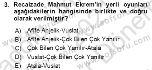 Tanzimat Dönemi Türk Edebiyatı 2 Dersi 2021 - 2022 Yılı (Final) Dönem Sonu Sınav Soruları 3. Soru