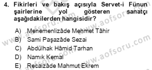 Tanzimat Dönemi Türk Edebiyatı 2 Dersi 2021 - 2022 Yılı (Final) Dönem Sonu Sınav Soruları 4. Soru