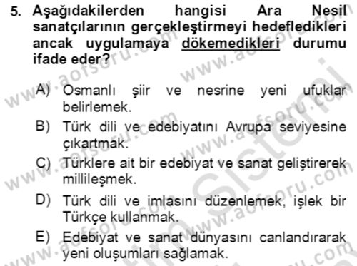 Tanzimat Dönemi Türk Edebiyatı 2 Dersi 2021 - 2022 Yılı (Final) Dönem Sonu Sınav Soruları 5. Soru