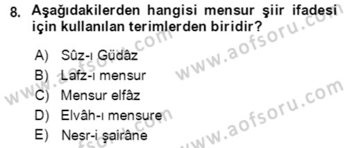 Tanzimat Dönemi Türk Edebiyatı 2 Dersi 2021 - 2022 Yılı (Final) Dönem Sonu Sınav Soruları 8. Soru