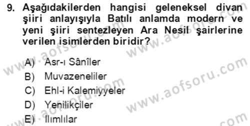 Tanzimat Dönemi Türk Edebiyatı 2 Dersi 2021 - 2022 Yılı (Final) Dönem Sonu Sınav Soruları 9. Soru