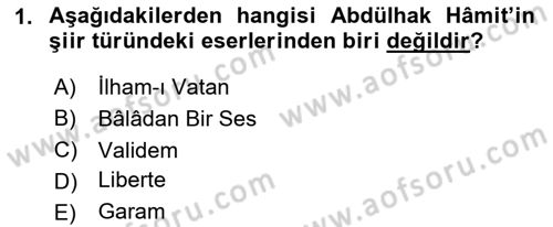 Tanzimat Dönemi Türk Edebiyatı 2 Dersi 2023 - 2024 Yılı (Vize) Ara Sınav Soruları 1. Soru