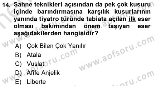 Tanzimat Dönemi Türk Edebiyatı 2 Dersi 2023 - 2024 Yılı (Vize) Ara Sınav Soruları 14. Soru