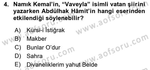 Tanzimat Dönemi Türk Edebiyatı 2 Dersi 2023 - 2024 Yılı (Vize) Ara Sınav Soruları 4. Soru