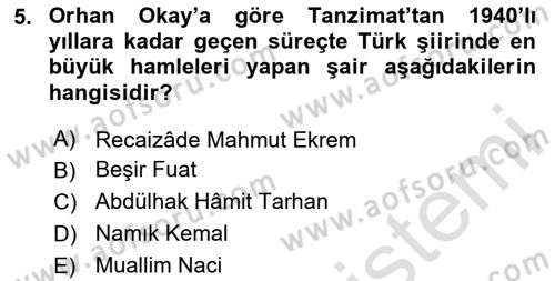 Tanzimat Dönemi Türk Edebiyatı 2 Dersi 2023 - 2024 Yılı (Vize) Ara Sınav Soruları 5. Soru