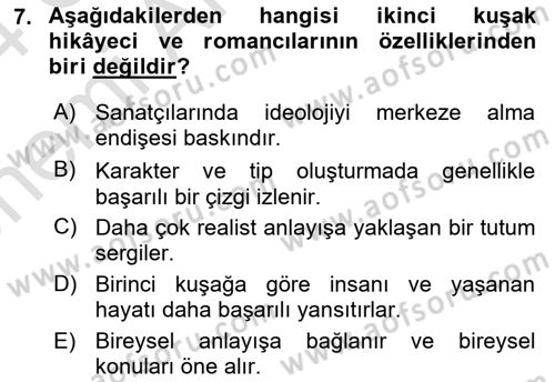 Tanzimat Dönemi Türk Edebiyatı 2 Dersi 2023 - 2024 Yılı (Vize) Ara Sınav Soruları 7. Soru