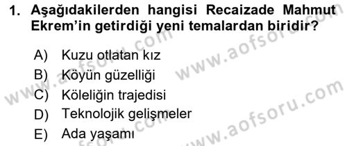 Tanzimat Dönemi Türk Edebiyatı 2 Dersi 2023 - 2024 Yılı (Final) Dönem Sonu Sınav Soruları 1. Soru