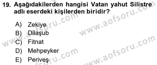 Tanzimat Dönemi Türk Edebiyatı 2 Dersi 2023 - 2024 Yılı (Final) Dönem Sonu Sınav Soruları 19. Soru