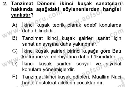 Tanzimat Dönemi Türk Edebiyatı 2 Dersi 2023 - 2024 Yılı (Final) Dönem Sonu Sınav Soruları 2. Soru