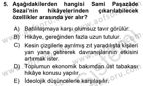 Tanzimat Dönemi Türk Edebiyatı 2 Dersi 2023 - 2024 Yılı (Final) Dönem Sonu Sınav Soruları 5. Soru