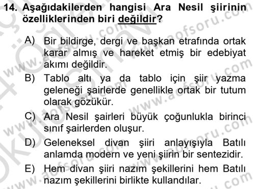 Tanzimat Dönemi Türk Edebiyatı 2 Dersi 2023 - 2024 Yılı Yaz Okulu Sınav Soruları 14. Soru