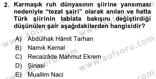 Tanzimat Dönemi Türk Edebiyatı 2 Dersi 2023 - 2024 Yılı Yaz Okulu Sınav Soruları 2. Soru