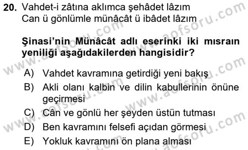 Tanzimat Dönemi Türk Edebiyatı 2 Dersi 2023 - 2024 Yılı Yaz Okulu Sınav Soruları 20. Soru